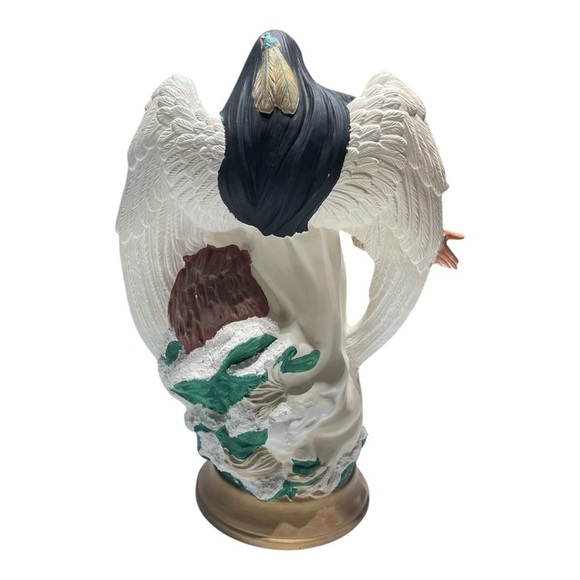 VTG Ceramic Bisque Native American Indian Angel with Bear 13” Tall x 9” Wide - Picture 2 of 15